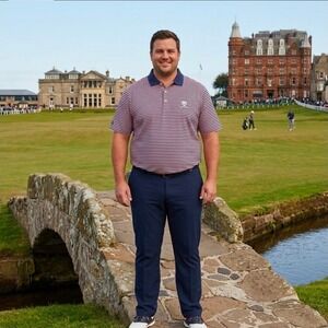 Vintage Joey Rodolfo St Andrews Old Course Polo Shirt Mens XXL Pink Navy Striped